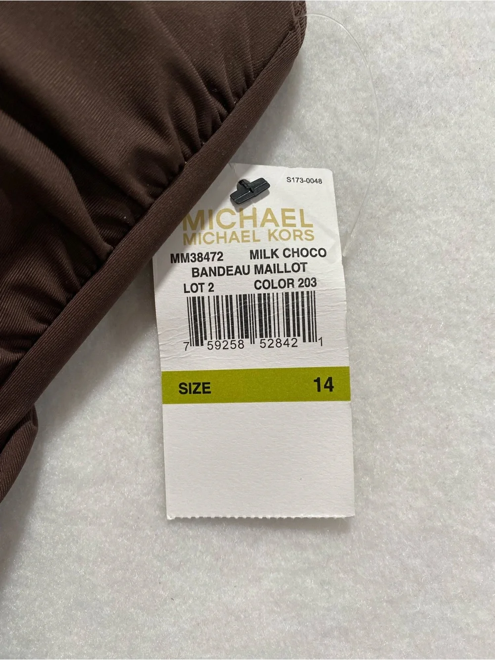 NWT Michael Kors Bandeau Halter One Piece Swimsuit Women’s Size 14 Brown Gold
